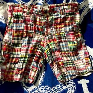 Warm colors plaid shorts.